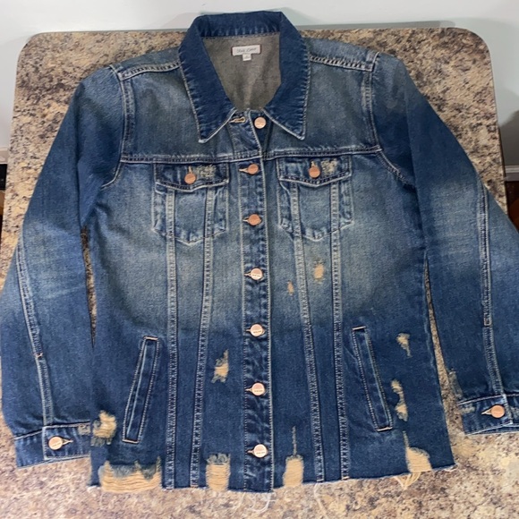 Dear John Elsie Oversized Destructed Frayed Hem 100% Cotton Denim Jacket Size M - Picture 14 of 16